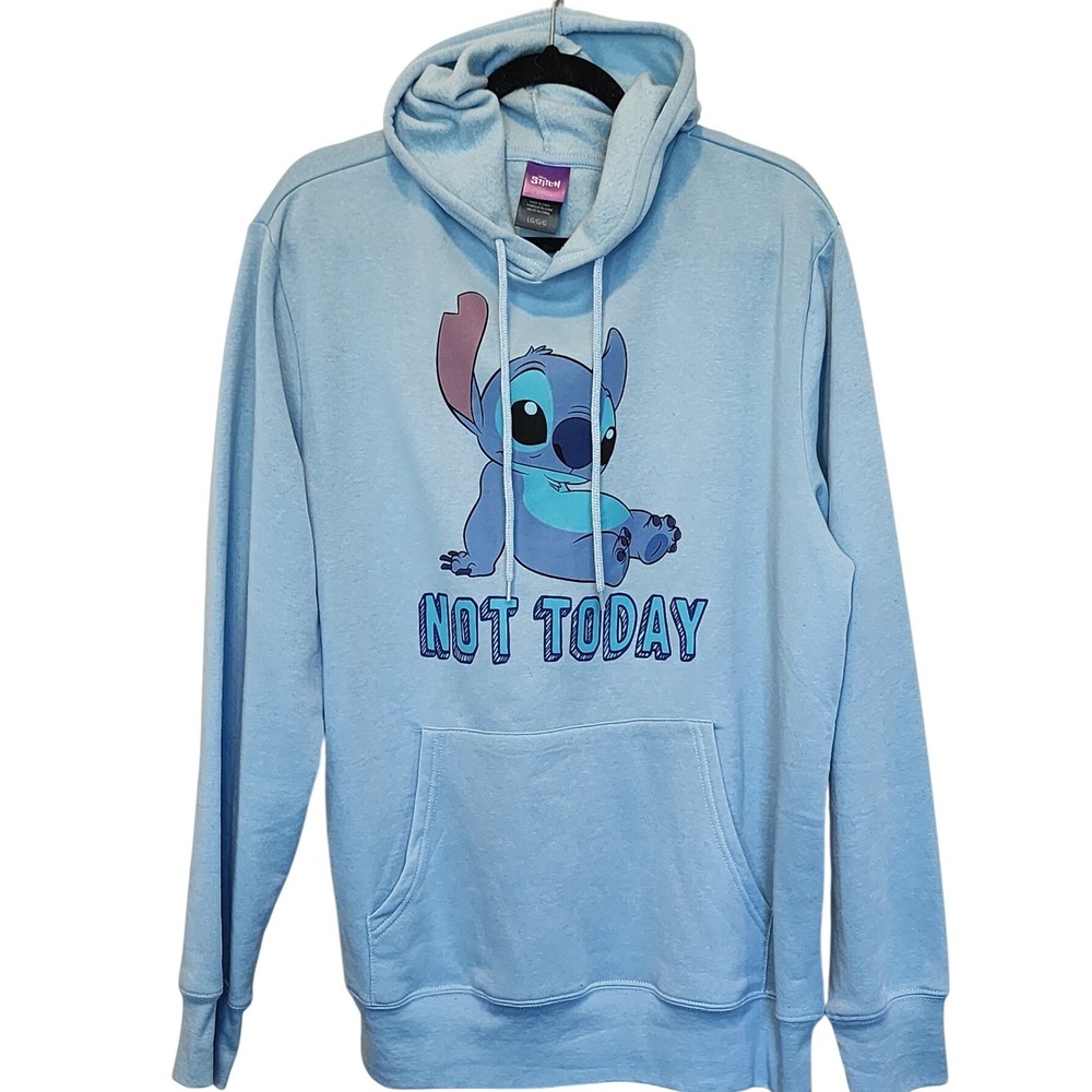 Disney Stitch Not Today Light Blue Graphic Hoodie Unisex Large L Lilo & Stitch